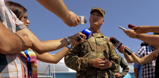 Deputy Adjutant General, Major General Matthew Beevers meets with reporters.