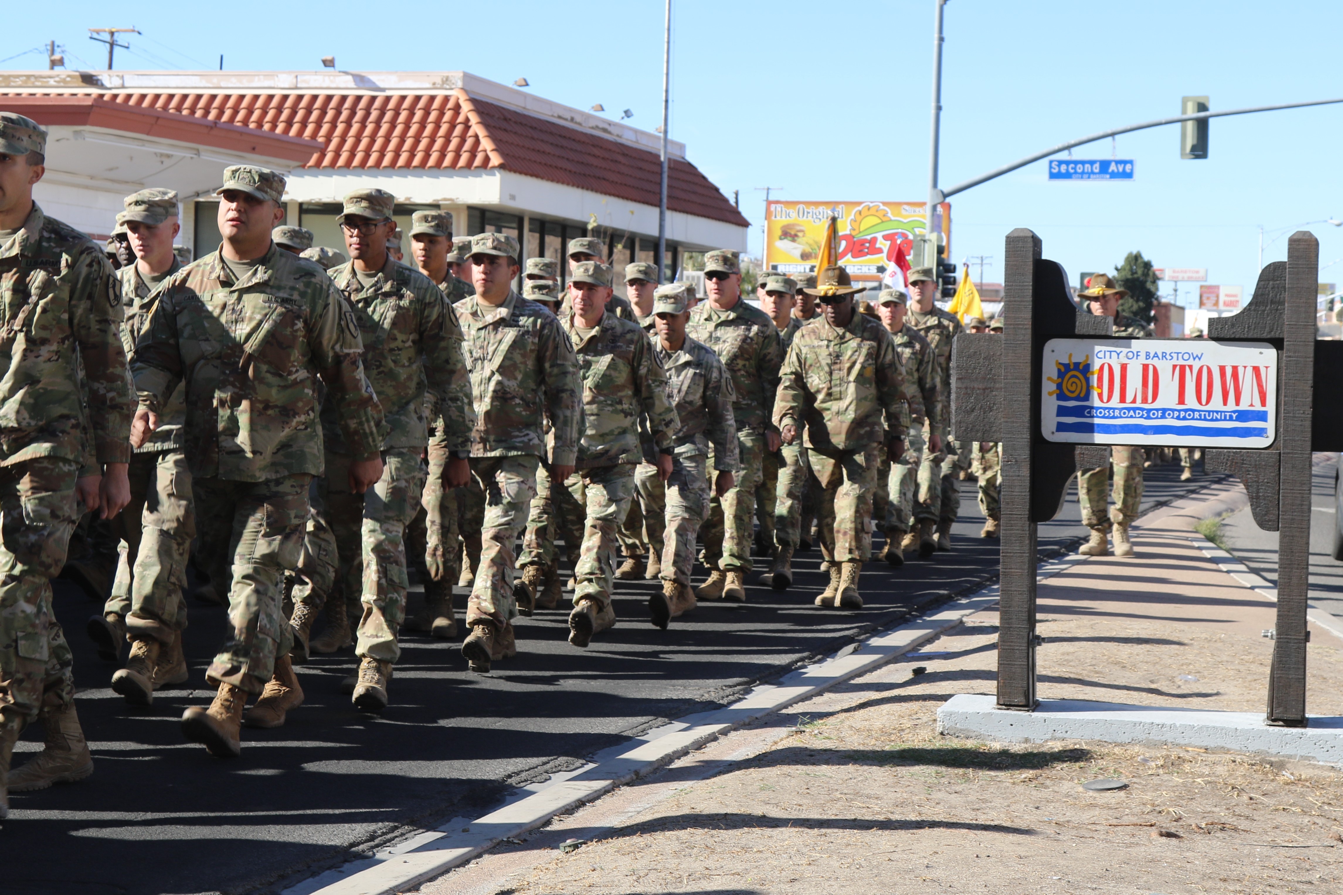Troops marching to Barstow