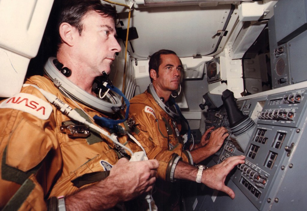 Inside the command of the Columbia space craft.