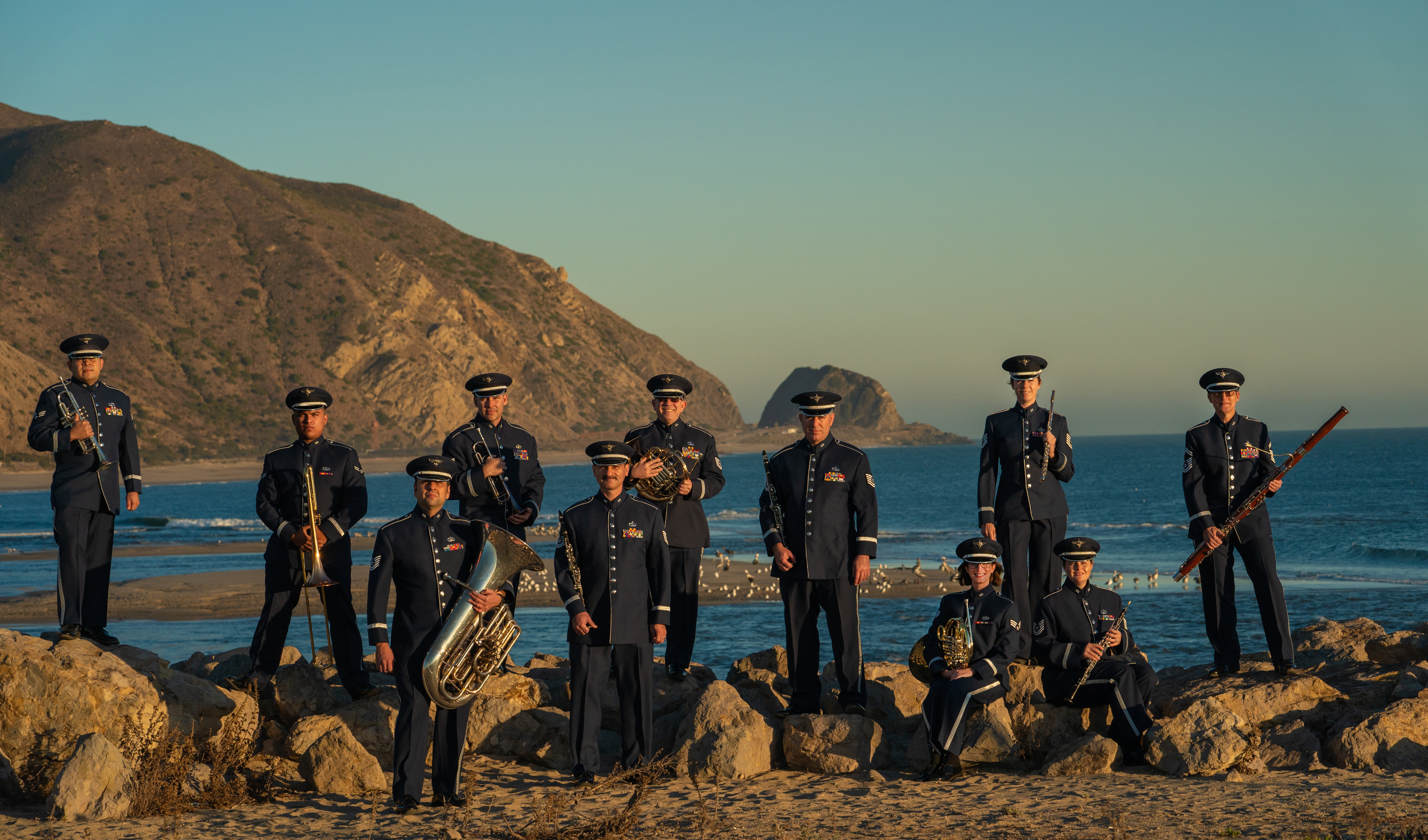 11 of the 22 members of the ceremonial band with instruments