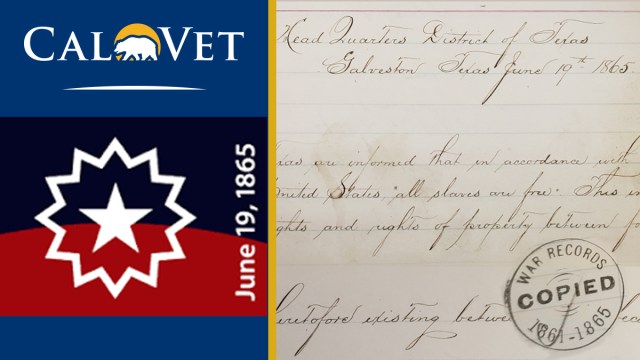 A photo of the Juneteenth flag and a copy of the General Order #3.