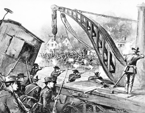 Illustration of the violence in Chicago during the 1894 Pullman factory strike.