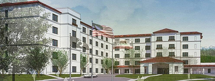 Front elevation drawing of the soon to be built Yountville Veterans Home skilled nursing facility.
