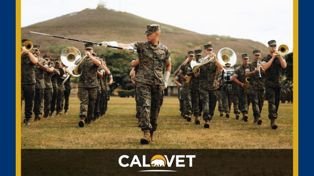 U.S. Marines play music during a ceremony.