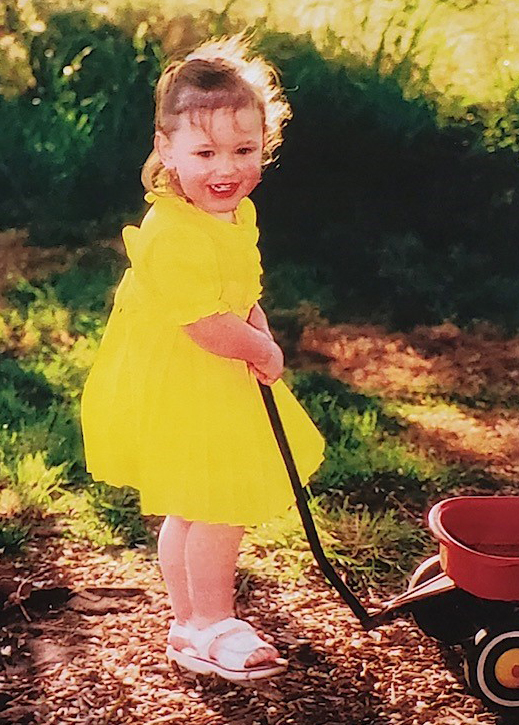 Jolene, great great grandniece of GW and LA wearing the yellow parachute dress.