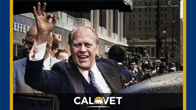 President Gerald Ford enters a waiting car.