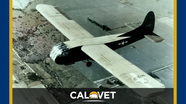WWII glider in flight over California.