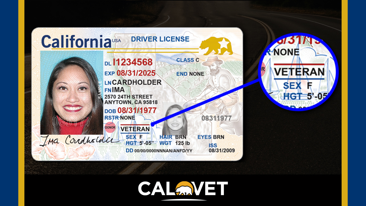 Photo of the veteran designation on a CA drivers license.