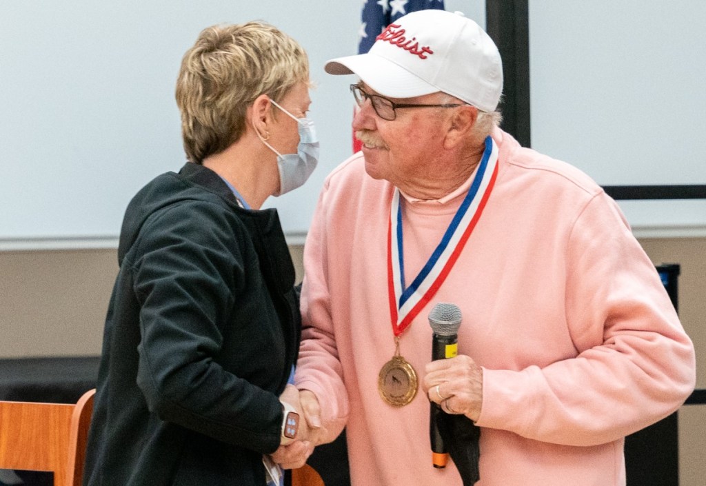 Photo of Lisa A. Peake, Yountville Home Administrator, and Tom Parkinson, Hall of Fame inductee