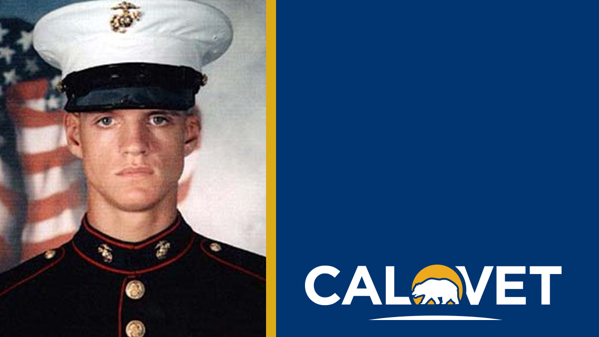 Marine Cpl Jason Dunham with CalVet logo