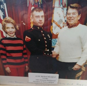 Veteran Richard Blackford with the late President Ronald Reagan and his wife Nancy Reagan.