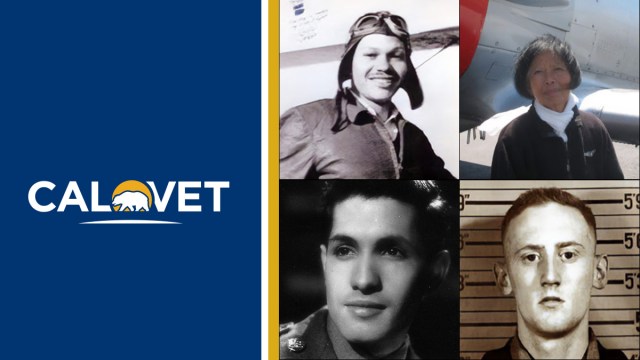 Graphic with CalVet logo and small images of four people.