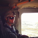 Iraq War veteran Christopher Adriano in helicopter.