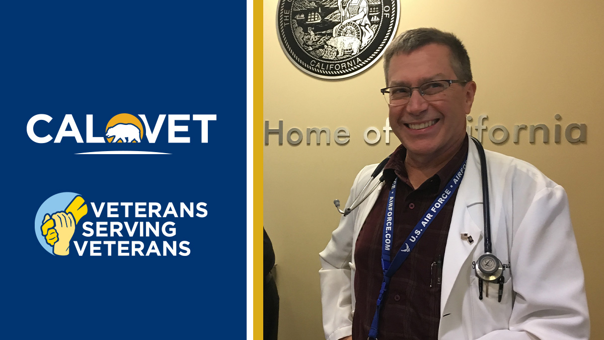 Dr. James Vogus in front of the sign for the Veterans Homes of California-Redding.