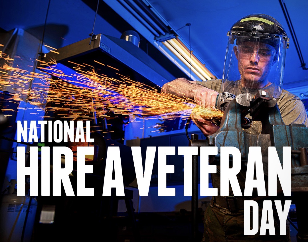 Graphic with image of welder and text that says "National Hire a Veteran Day."