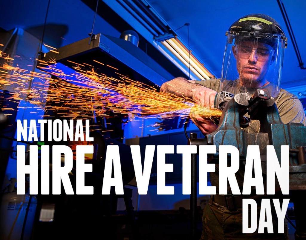 Graphic with image of welder and text that says "National Hire a Veteran Day."