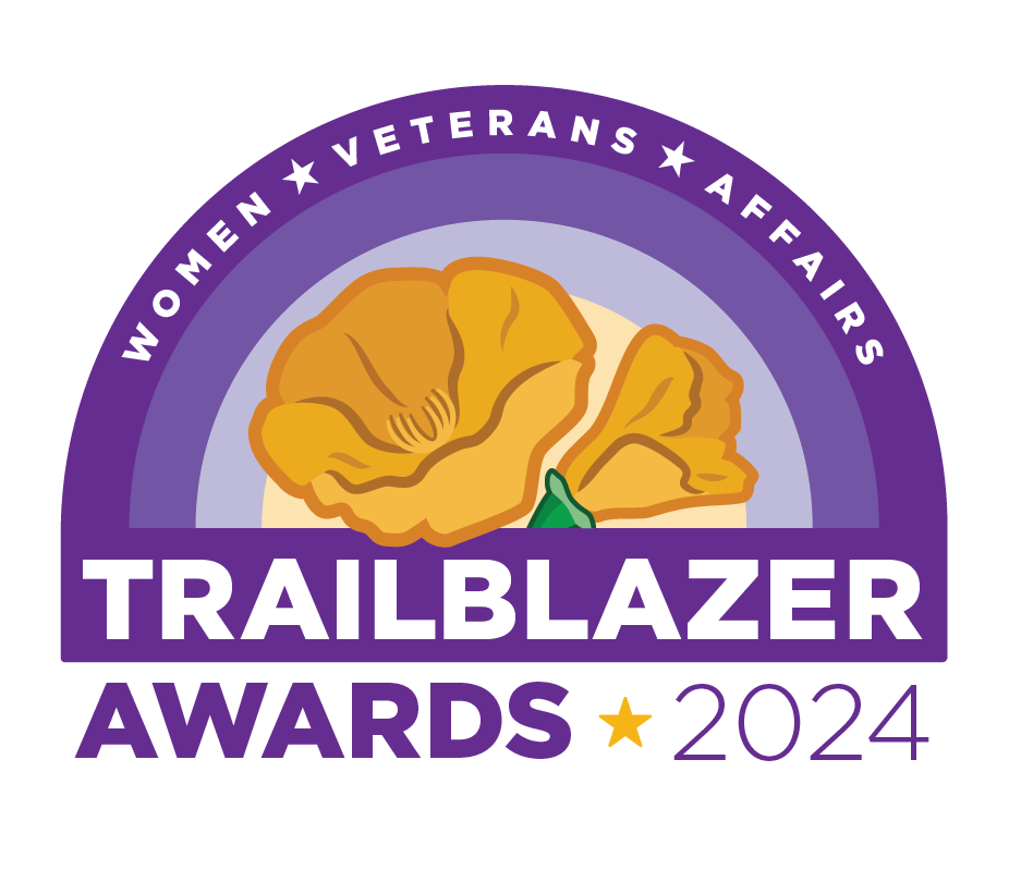 Graphic with image of golden poppies and text that says "Women veterans affairs trailblazer awards 2024."